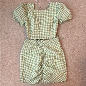 Bershka Green Gingham Two-Piece Set